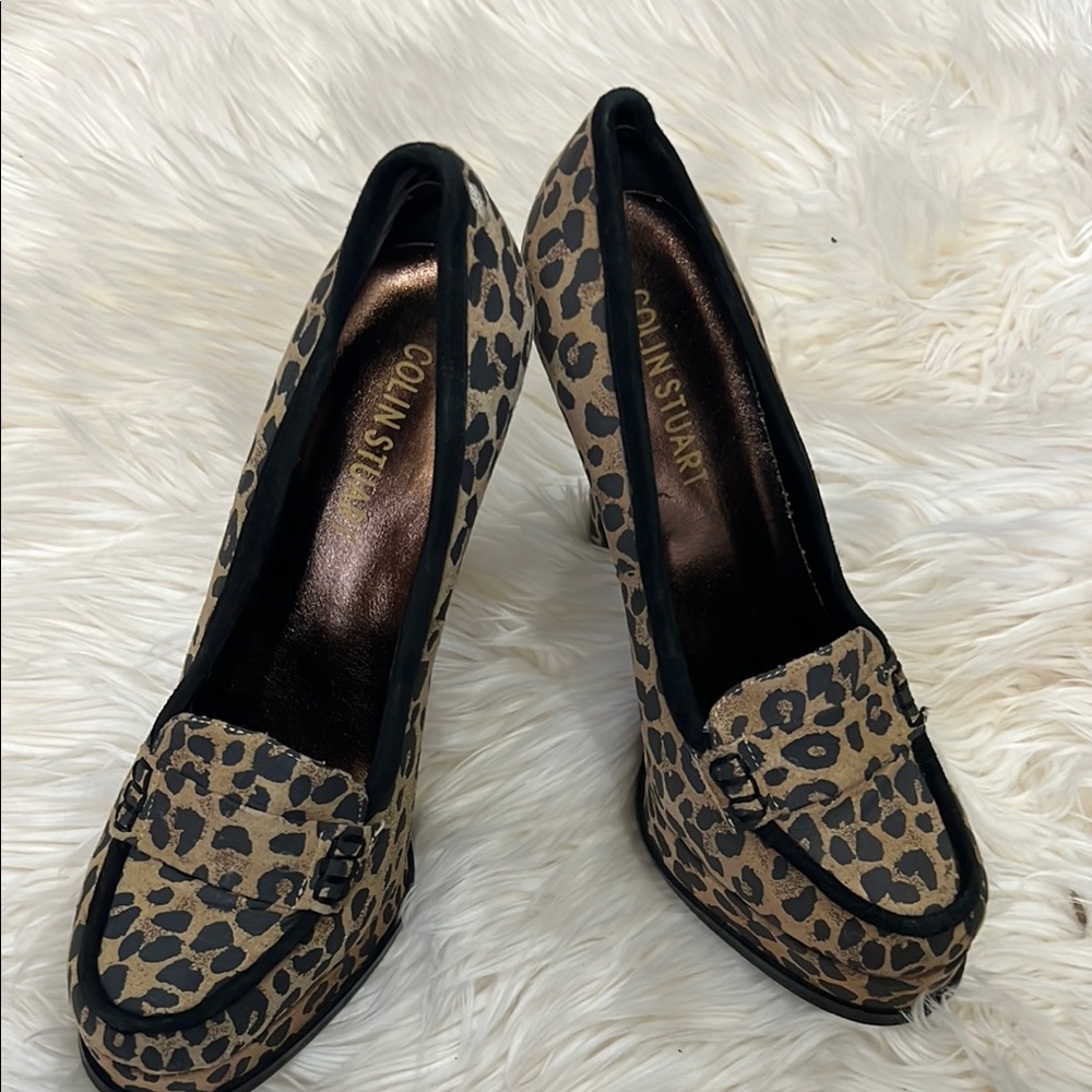 Colin Stuart Brown and Black Flats Loafers Leopard Print